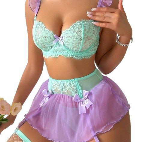 Lace Bralette Set - Women Sexy Lace Erotic Set Bow